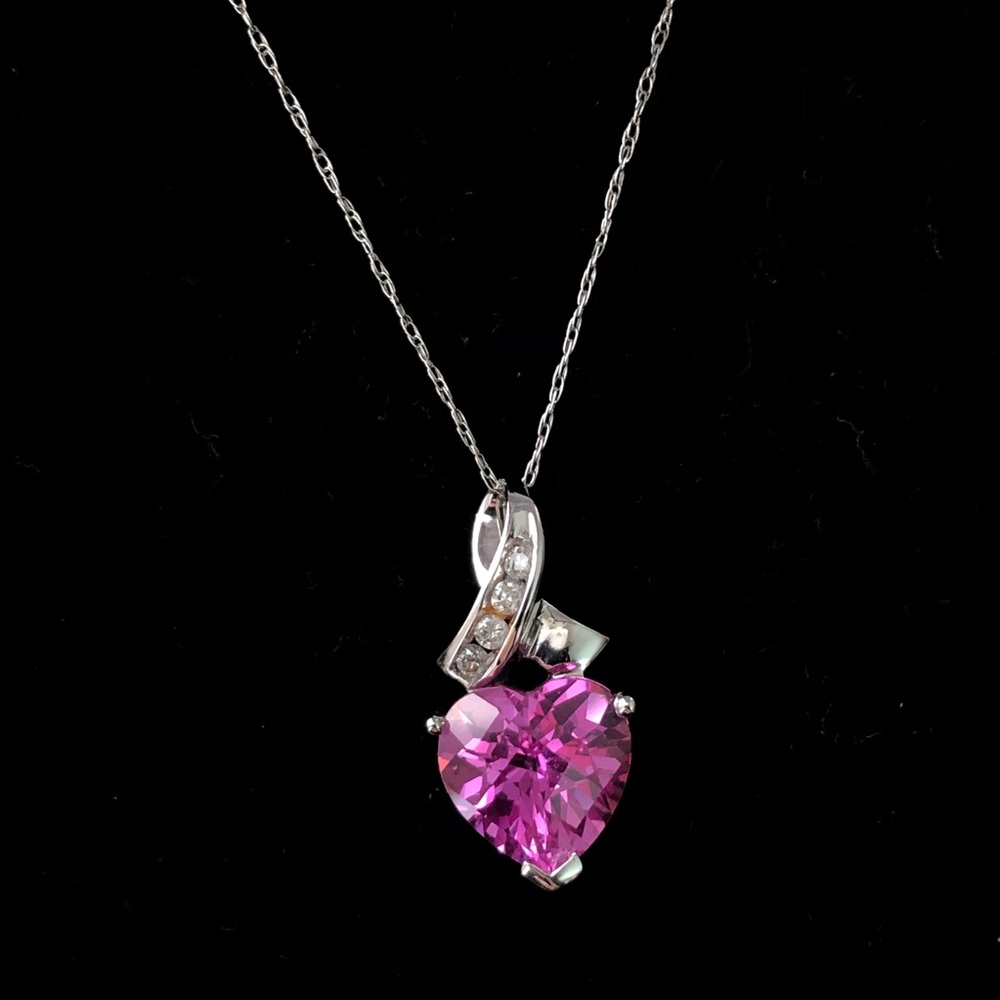 Pink sapphire diamond heart necklace